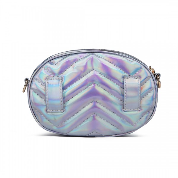 LH6834 - Miss Lulu Quilted Heart and Chevron Cross Body and Bum Bag - Iridescent Light Blue